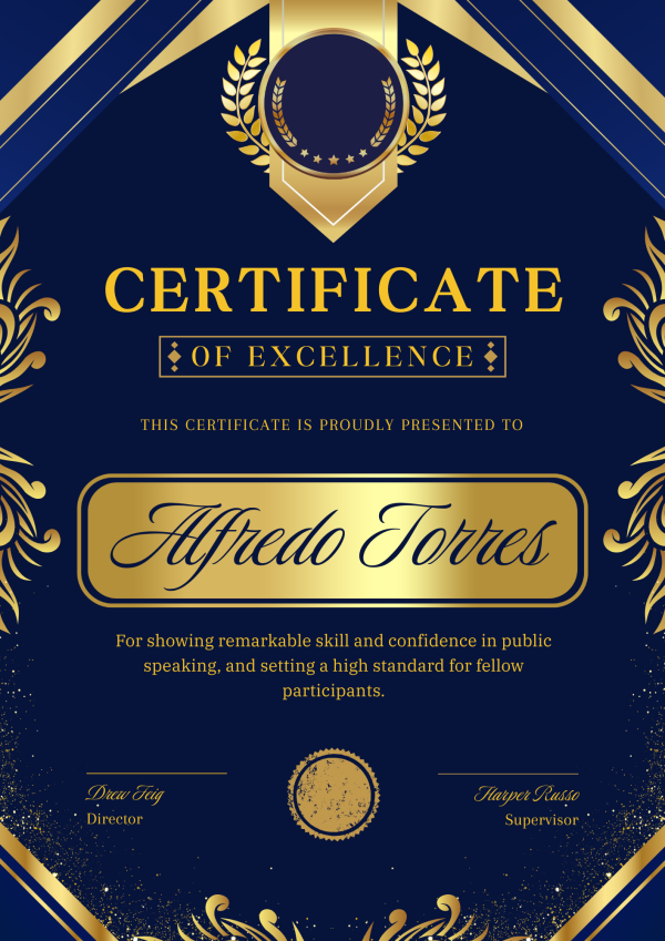 Blue and Gold Elegant Excellence Certificate