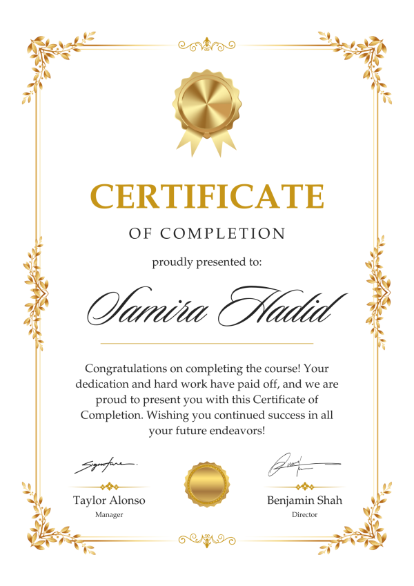 Cream Gold Course Completion Certificate