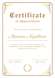Cream and Gold Elegant Certificate of Appreciation