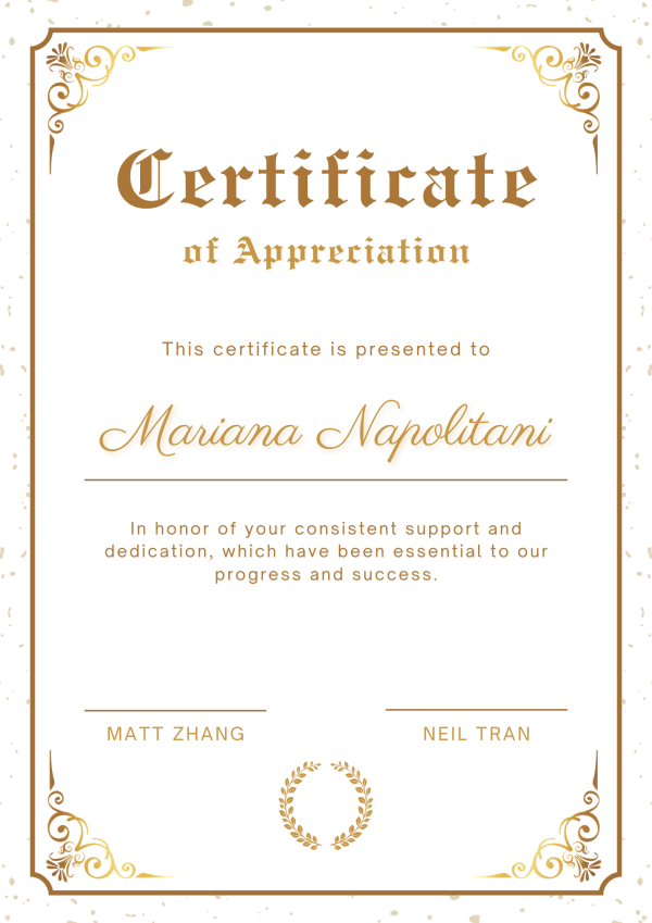 Cream and Gold Elegant Certificate of Appreciation