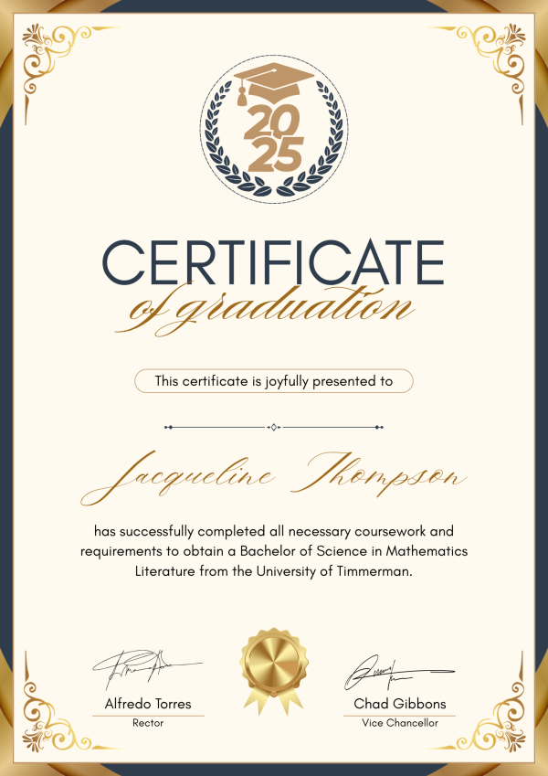 Gold and Navy Modern Graduation Certificate